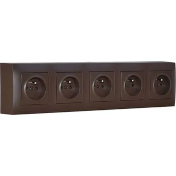 Elektrická zásuvka Zásuvkový blok nástěnný 5x 250V/16A s clonkami, bez kabelu, barva hnědá matná