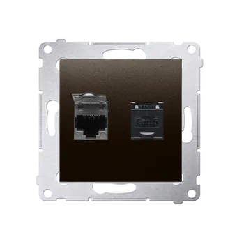 Elektrická zásuvka Zásuvka datová 2 násobná RJ45 kat. 6 s protiprachovou clonkou (přístroj s krytem), Simon 54, barva hnědá metalizovaná