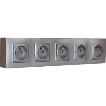Elektrická zásuvka Zásuvka na zeď, 5x 250V/16A, šedé metalizované barvy, bez kabelu