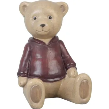 Dekorativní figurka medvídka v červené mikině – 8x6x9 cm