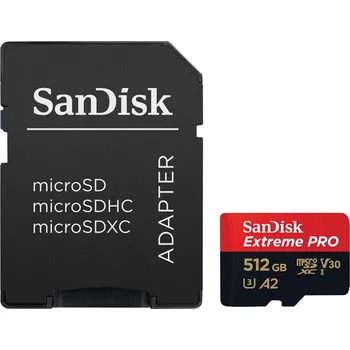 Paměťová karta SanDisk Extreme PRO microSDXC 512GB A2 C10 V30 UHS-I U3 200MBs & 140MBs SD Adaptér + 2 years RescuePRO
