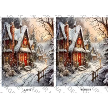 Umělecký papír Rýžový a soft papír na decoupage - Zimní krajinka - KB01655 Materiál: Soft, Rozměr: A4