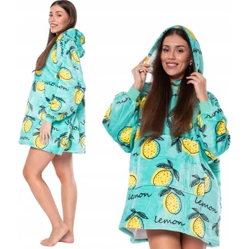 Dámská mikina Mikina Mikinová Deka Oversize Kapuce tlustá, sherpa Deka zelená s citrony