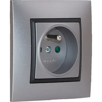 Elektrická zásuvka Zásuvka v rámečku pod omítku, 1x 250V/16A, šedé barvy s černým ozdobným rámem
