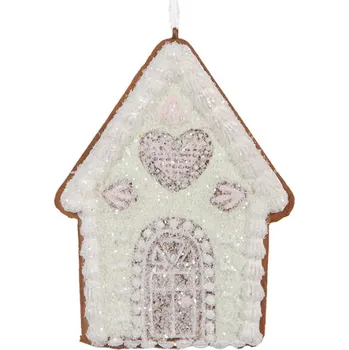 Vánoční ozdoba Závěsná vánoční ozdoba perníkový domeček s třpytivou polevou Bevroren X – 8x1x10 cm