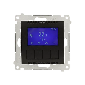 Elektrická zásuvka Termostat digitální programovatelný (přístroj s krytem), Simon 54, barva černá matná metalizovaná