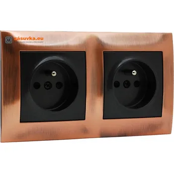 Elektrická zásuvka Zásuvka dvojnásobná 250V/16A, kovový rámeček rustikální měď, kryty zásuvek antracitová metalíza