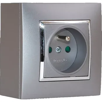 Elektrická zásuvka Zásuvka na zeď, 2x 250V/16A, šedé metalizované barvy, bez kabelu
