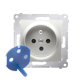 Elektrická zásuvka Zásuvka silová 1 násobná DATA s klíčem (přístroj s krytem), s uzemněním, 16 A / 250 V~, šroubové svorky, Simon 54, barva stříbrná metalizovaná