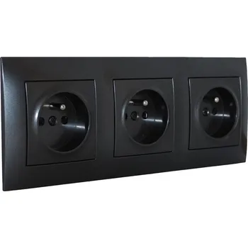 Elektrická zásuvka Zásuvka trojnásobná 250V/16A pod omítku, Simon 54, rámeček a krytky v antracitové metalizované barvě
