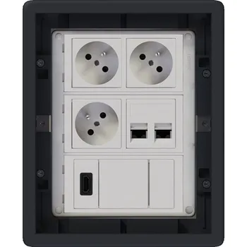 Elektrická zásuvka Podlahová zásuvka 3x 250V/16A (zásuvka bílá) + 2x port RJ45 cat.6 + 1x HDMI 2.0, barva boxu grafitově-šedá, pro zvýšené podlahy