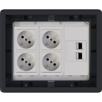 Elektrická zásuvka Podlahová zásuvka 4x 250V/16A (zásuvka bílá) + 2x port RJ45 cat. 6, barva boxu grafitově-šedá, pro zvýšené podlahy
