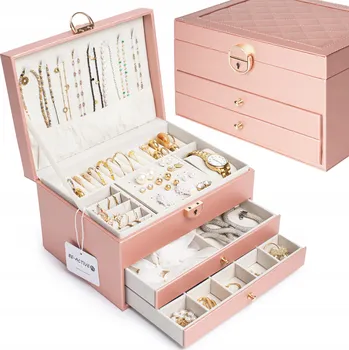 Šperkovnice Šperkovnice na bižuterii růžová textilní víceúrovňová se zámkem