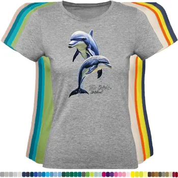 Dámské tričko damske-levne-bavlnene-tricko-digitalni-potisk-savci-delfini Barva: Grey melange - šedá směs, velikost: M