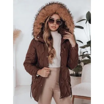 Dámská zimní prošívaná bunda LUMORE s kapucí hnědá