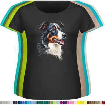 Dámské tričko damske-levne-bavlnene-tricko-digitalni-potisk-pes-border-kolie Barva: Black -černá, velikost: XXL