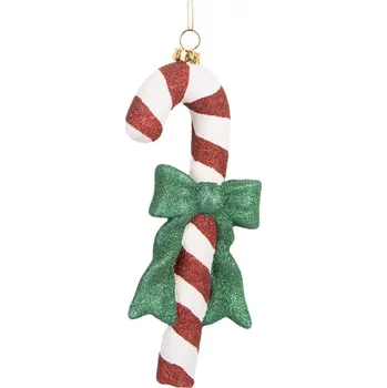 Vánoční ozdoba Červeno-bílá vánoční ozdoba třpytivá cukrová hůlka Candy Cane – 8x3x17 cm