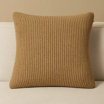 Dekorativní polštářek Present Time – Pletený polštář Knitted Lines, 45 x 45 cm, pískově hnědý