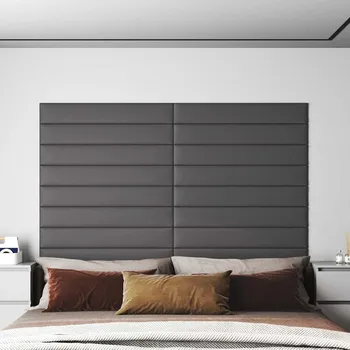 Obklad vidaXL Nástěnné panely 12 ks 90 x 15 cm umělá kůže 1,62 m² [343886] Barva: Šedá
