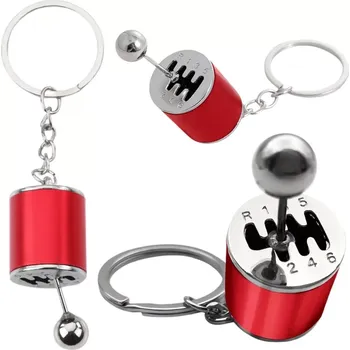 Kovový přívěsek na klíče ve tvaru manuální převodovky – červený