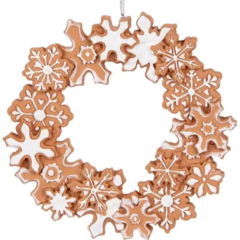 Vánoční ozdoba Hnědá závěsná vánoční dekorace / věnec s umělými perníčky Met Glazuur II – 18x2 cm