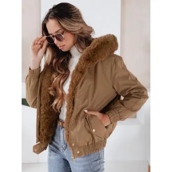 Dámská zimní bunda VESSADA krátká s kožešinou světle hnědá