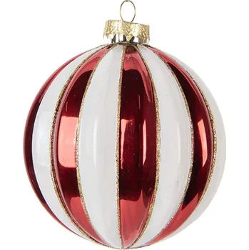 Vánoční ozdoba Červeno-bílá skleněná vánoční ozdoba Pleunie – 10x11 cm
