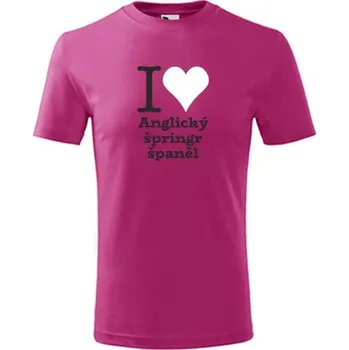Chlapecké tričko Purpurové dětské tričko I love Anglický špringr španěl - dárek pro malého pejskaře / pejskařku - barva purpurová - velikost 8let
