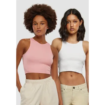 Dámský Cropped Rib Top - 2 Pack růžová+bílá Urban Classics růžová 2678521