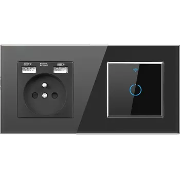 Elektrická zásuvka SRAN Elektrická zásuvka 230V+2*USB+Ai wifi vypínač černá sklo