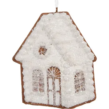 Vánoční ozdoba Závěsná vánoční ozdoba perníkový domeček s třpytivou polevou Bevroren VI – 9x1x10 cm