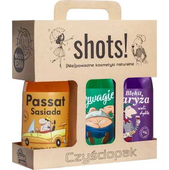 Sprchový gel LaQ Shots! Czyściopak Čistší záběry! Passat Pánská sada Sprchový gel pro sousedy 500 ml + Sprchový gel pro švagry 500 ml + Sprchový gel Blue of Paris 500 ml