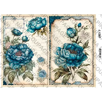 Umělecký papír Rýžový a soft papír na decoupage - Pivoňka tyrkysová - KB01297 Materiál: Soft, Rozměr: A4