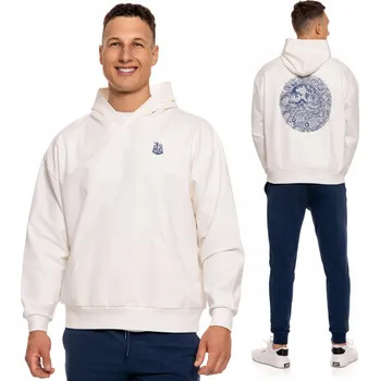 Pánská mikina PÁNSKÁ MIKINA S KAPUCÍ BAVLNĚNÁ MORAJ SPORTOVNÍ S POTISKEM VOLNÁ BÍLÁ L