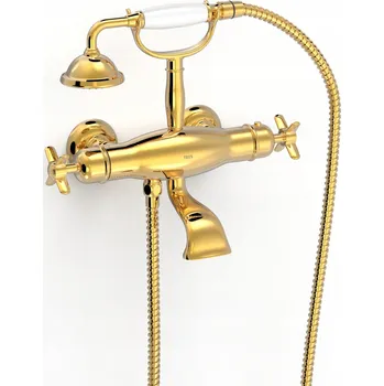 Vodovodní baterie Nástěnná vanová baterie dvouručková TRES Monoclasic zlatá