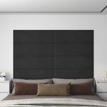 Obklad vidaXL Nástěnné panely 12 ks 90 x 30 cm samet 3,24 m² [343920] Barva: Černá