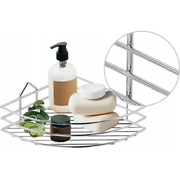 Koupelnový nábytek Rohová koupelnová polička stříbrná chromovaná stabilní stylová estetická