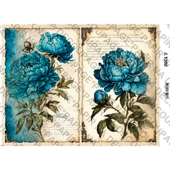 Umělecký papír Rýžový a soft papír na decoupage - Pivoňka tyrkysová - KB01300 Materiál: Soft, Rozměr: A4