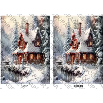 Umělecký papír Rýžový a soft papír na decoupage - Zimní krajinka - KB01657 Materiál: Soft, Rozměr: A4