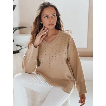 Dámské oblečení Camel dámský viskózový svetr VERALIA s kamínky a výstřihem do V MY2518 Velikost: M/L