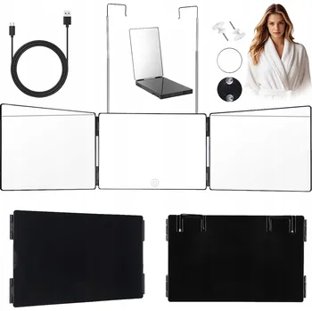 Zrcadlo SKLÁDACÍ ZRCADLO DO VLASŮ 3-STRANNÉ ZRCADLO 360 STUPŇŮ LED LUPA ČERNÁ USB