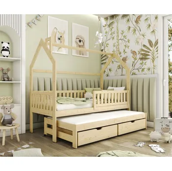 Dětská postel DĚTSKÁ POSTEL S BARIÉRKOU MONKEJ 90X200 BOROVICE DOMEČEK DŘEVĚNÁ BEZ ZÁSUVEK