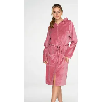 Dámský župan TIMO Timo | Župan se zipem a kapucí Pink/Grey - XL / 60 Růžová XL