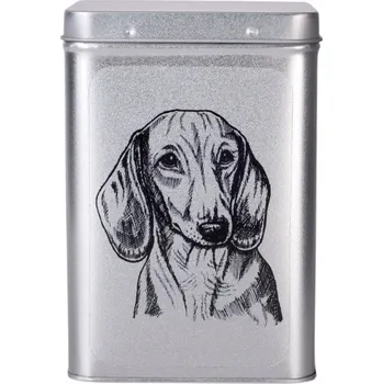 Dóza na potraviny Plechová dóza s obrázkem psa plemene jezevčík hladkosrstý