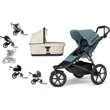 Kočárek Akční set Thule Urban Glide 3 Mid blue s magnet. přezkou + korbička + madlo Thule + pláštěnky Altabebe + moskytiéra Zopa Autorizovaný prodejce