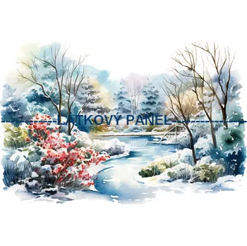 Látkový panel - Zimní krajinka - ZIM-54 Velikost: 15x15cm, Materiál: Bavlna