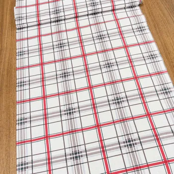 Bavlněné plátno vaflovina, utěrkovina / štola na metráž 703023 bílo-červeno-šedé káro, š. 50cm (látka v metráži)