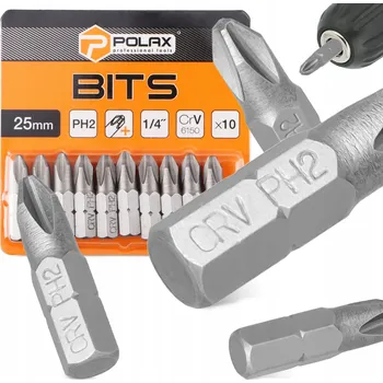 Bit 10x BIT ŠROUBOVÁKU PH2 25mm Magnetický hrot 1/4 Philips, SOLIDNÍ