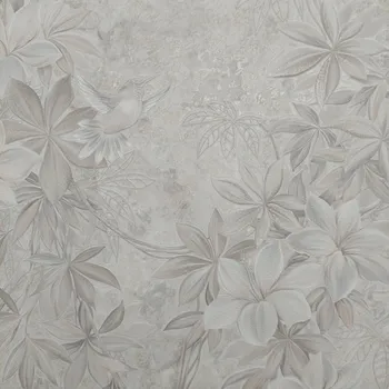 Tapeta Vinylová tapeta šedá listy květy ptáci mramor 8677-01