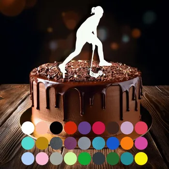 Jedlá dekorace na dort Zápich do dortu - Florbal-dívka (1) Tmavě zelená